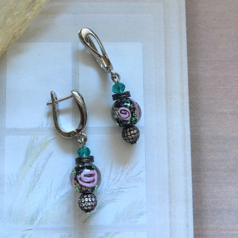 Handmade earrings pink green